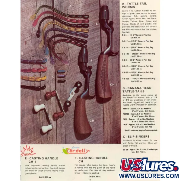 Vintage  Cotton Cordell Banana Head Tattle-Tail Jig + Tattle-Tail Worm (vintage, 1970s), 1/2oz Black fishing #11260