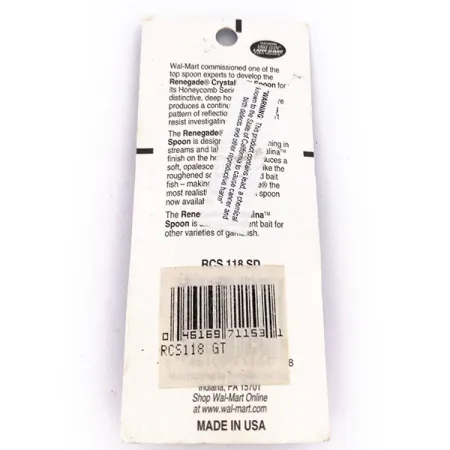 Renegade Crystalina Spoon, 1/4oz fishing spoon #10039