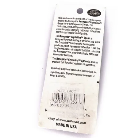 Renegade Crystalina Spoon, 2/5oz fishing spoon #10040