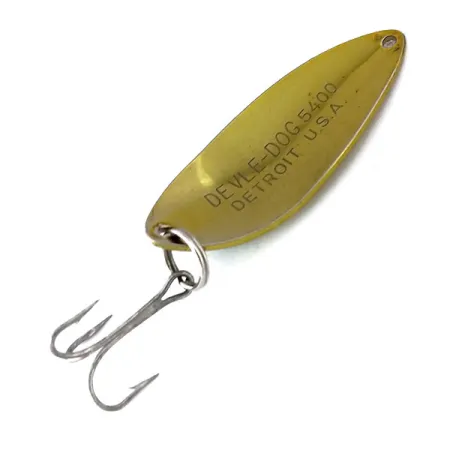 Vintage Eppinger Dardevle Devle Dog 5400, 1/2oz Gold / Green fishing spoon #10054