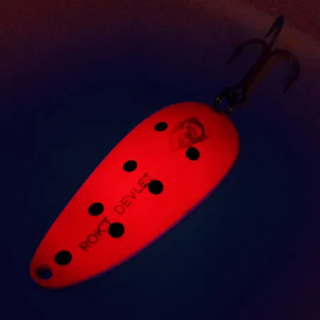 Vintage Eppinger Dardevle Rok't Devlet UV, 1 1/4oz Red / Black / Nickel fishing spoon #10062