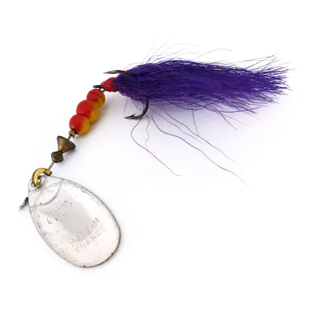 Vintage Mepps Aglia 4 dressed (bucktail), 1/3oz Silver / purple spinning lure #10080