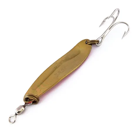 Vintage Luhr Jensen Krocodile Die #4 UV, 1/2oz Hammered Brass / Orange fishing spoon #10111