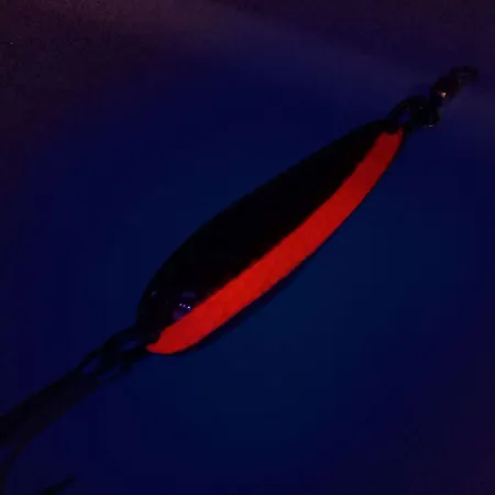 Vintage Luhr Jensen Krocodile Die #4 UV, 1/2oz Hammered Brass / Orange fishing spoon #10111