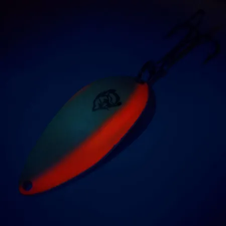 Eppinger Dardevle Devle Dog UV Glow, 2/3oz White / Orange / Nickel fishing spoon #10166