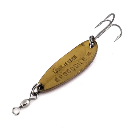 Vintage Luhr Jensen Krocodile, 1/3oz Hammered Brass / Orange fishing spoon #10184