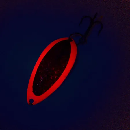 Vintage Eppinger Dardevle Devle Dog 5400, 1/2oz Fluorescent Red / Nickel / Red Glitter fishing spoon #10211