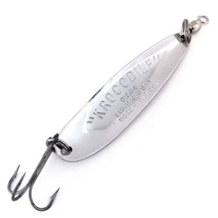 Vintage Luhr Jensen Krocodile Die #4, 2/3oz Nickel / Blue fishing spoon #10296