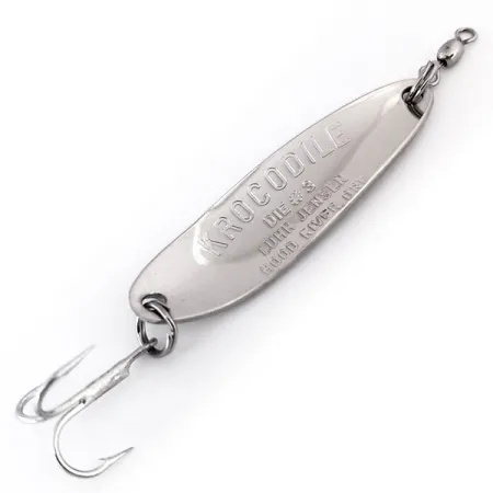 Vintage Luhr Jensen Krocodile Die #3, 1/3oz Nickel / Green fishing spoon #10297