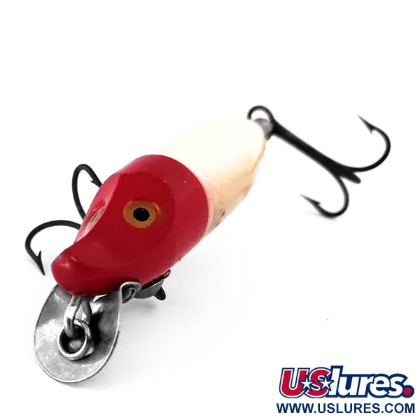 Vintage  Heddon Floating River Runt Spook, 2/5oz Red / White fishing lure #10313