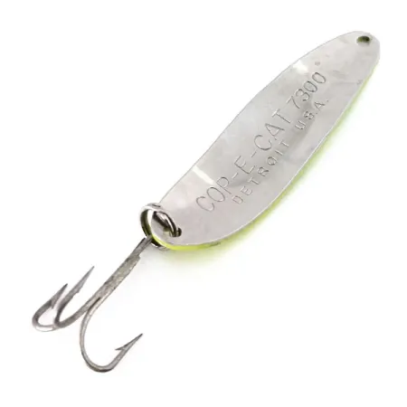 Vintage Eppinger Dardevle Cop-E-Cat 7300 UV, 1/3oz Yellow / Green / Nickel fishing spoon #10360