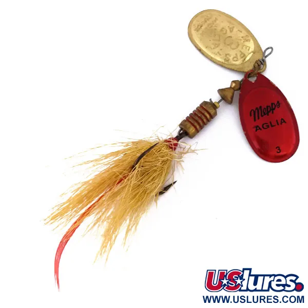 Vintage   Mepps Double Blade Aglia 3 Dressed, 1/3oz Gold / Red spinning lure #10403