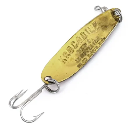Vintage Luhr Jensen Krocodile Die #3, 1/3oz Yellow / Red / Brass fishing spoon #10410