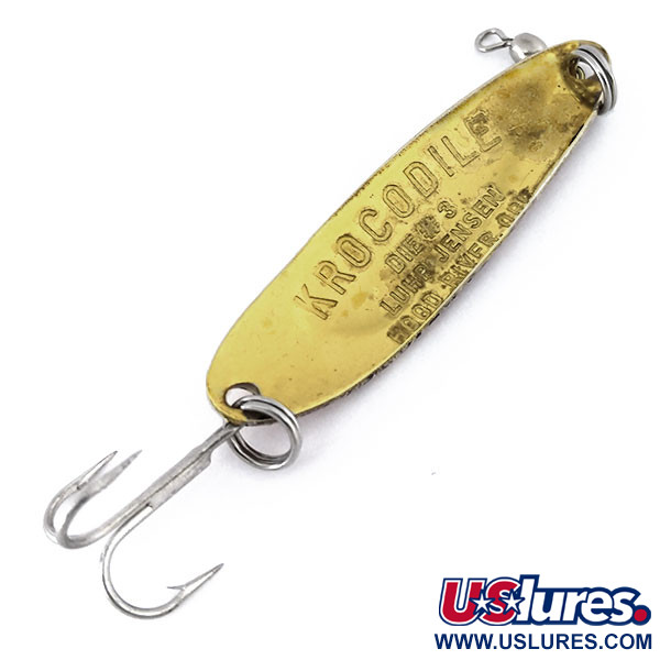 Vintage  Luhr Jensen Krocodile Die #3, 1/3oz Yellow / Red / Brass fishing spoon #10410