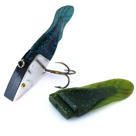 Vintage Berkley PowerBait Power Rattle (Replaceable fins), 2/3oz Mirror Silver / Blue / Green fishing lure #10411