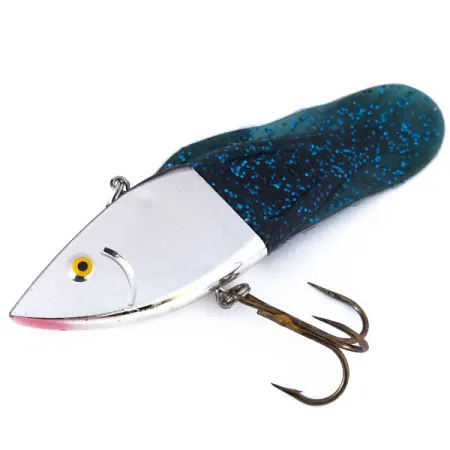 Vintage Berkley PowerBait Power Rattle (Replaceable fins), 2/3oz Mirror Silver / Blue / Green fishing lure #10411