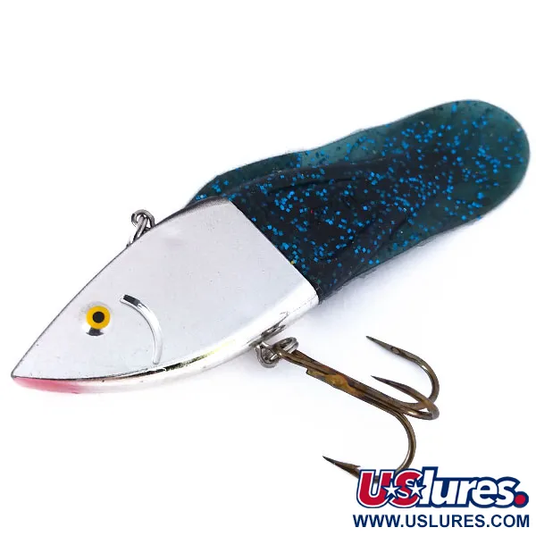 Vintage Berkley PowerBait Power Rattle (Replaceable fins), 2/3oz Mirror Silver / Blue / Green fishing lure #10411