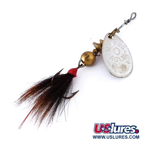 Vintage   Mepps Aglia 0 dressed (squirrel tail), 3/32oz Silver spinning lure #10429