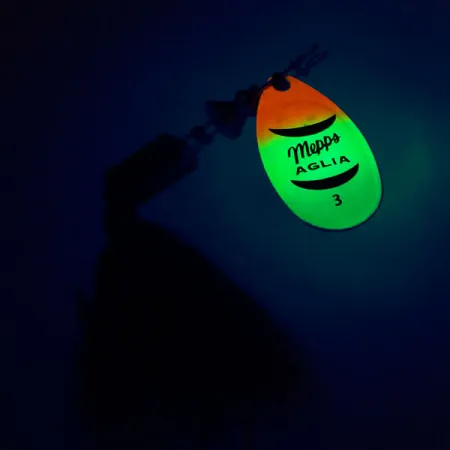 Vintage Mepps Aglia 3 dressed (squirrel tail) Fluo UV, 1/4oz Fluo spinning lure #10431