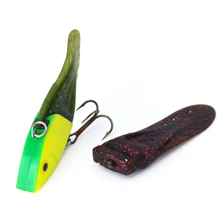 Vintage Berkley PowerBait Power Rattle (Replaceable fins), 1/2oz Chartreuse / Green / Red fishing lure #10454