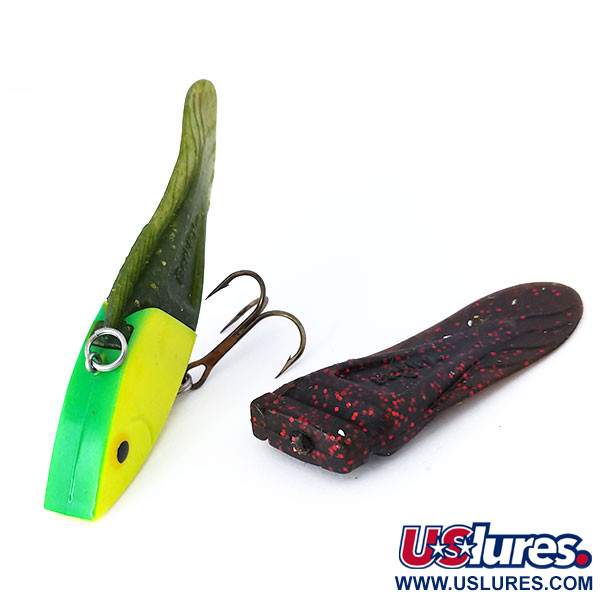 Vintage Berkley PowerBait Power Rattle (Replaceable fins), 1/2oz Chartreuse  / Green / Red fishing lure #10454