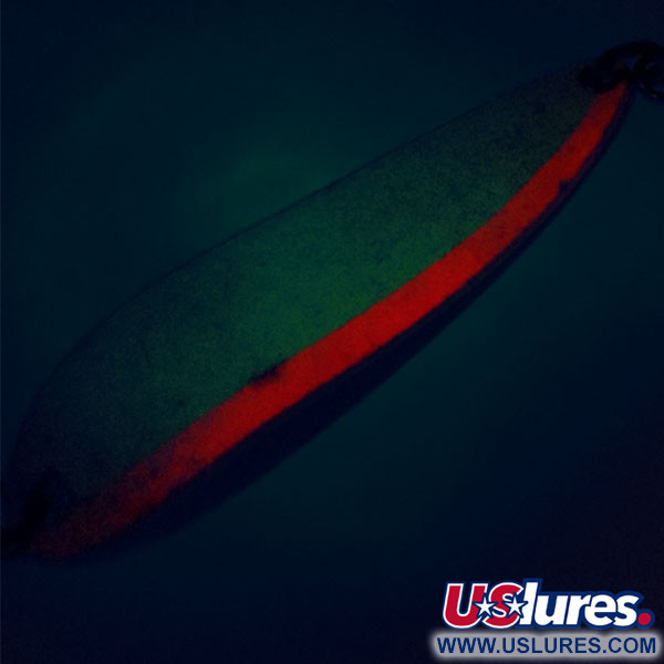 Vintage  Luhr Jensen Krocodile Die #5 Glow, 1oz White / Red / Nickel Glow in Dark fishing spoon #10471