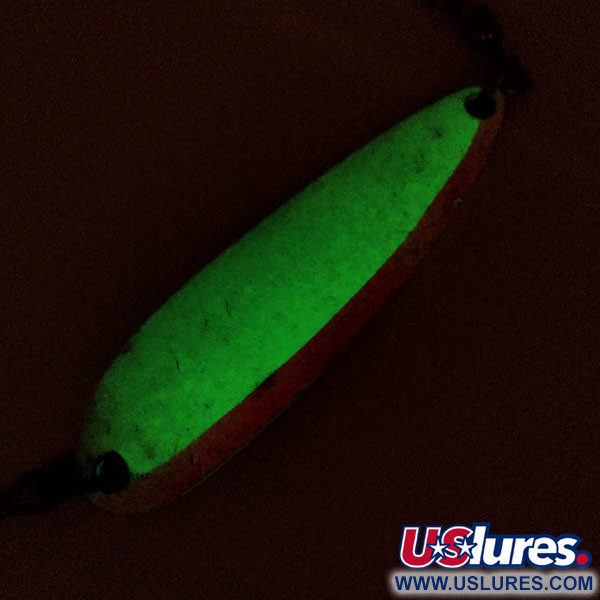 Vintage  Luhr Jensen Krocodile Die #5 Glow, 1oz White / Red / Nickel Glow in Dark fishing spoon #10471