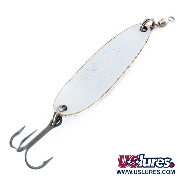 Vintage  Luhr Jensen Krocodile Die #3, 1/2oz White Pearl fishing spoon #10509