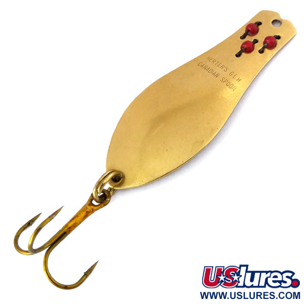 Vintage   Herter's Canadian Spoon, 1/3oz Brass / Red Eyes fishing spoon #10533