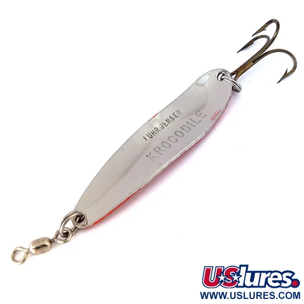 Vintage  Luhr Jensen Krocodile Die #4, 1/2oz Hammered Nickel / Orange fishing spoon #10625