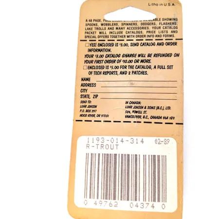Luhr Jensen Hus-lure, 1/4oz Rainbow Trout fishing spoon #10637