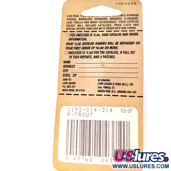 Luhr Jensen Hus-lure, 1/4oz Rainbow Trout fishing spoon #10637