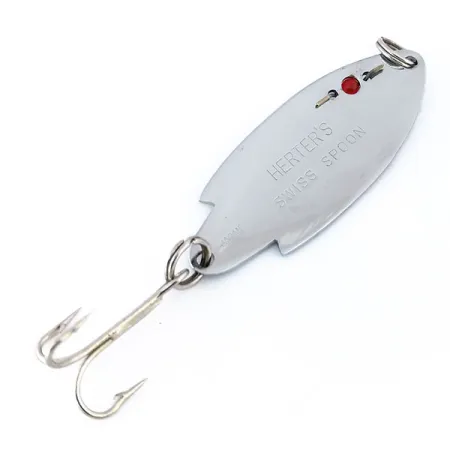 Vintage Herter's Swiss Spoon, 1/4oz nickel/red eyes fishing spoon #20195