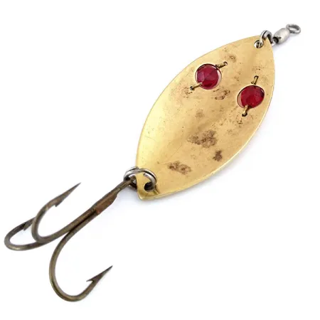 Vintage Gibbs Ruby Eye Wiggler 3, 1oz Brass / Red fishing spoon #10693