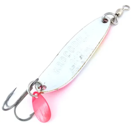 Vintage Luhr Jensen Krocodile Die #3 UV, 1/3oz White / Pink fishing spoon #10711