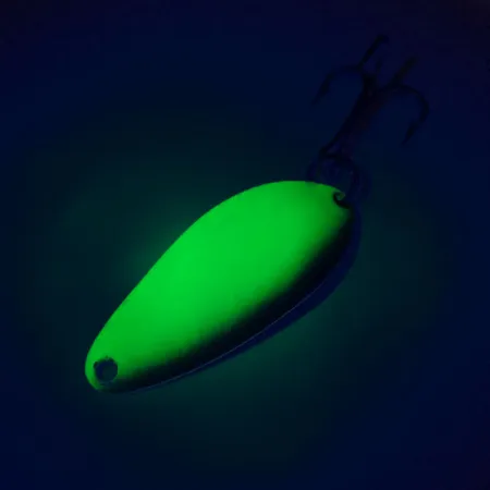 Vintage Little Cleo Seneca UV, 1/4oz Yellow / Green / Nickel fishing spoon #15833