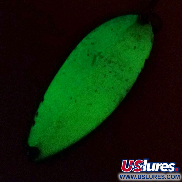 Vintage  Seneca Little Cleo (Hula Girl) Glow, 3/4oz White / Green / Nickel fishing spoon #10773