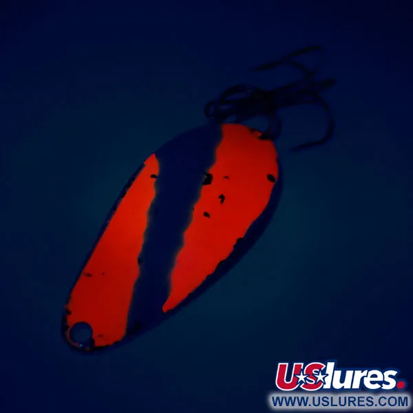 Vintage  Seneca Little Cleo UV, 1/4oz Fluorescent Orange / White / Nickel fishing spoon #10803