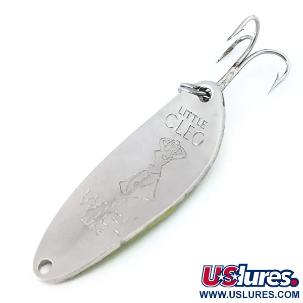 Vintage Seneca Little Cleo (Hula Girl), 1/3oz Nickel / Green fishing spoon #10812