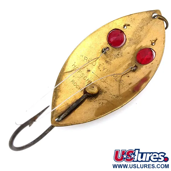 Vintage Hofschneider Weedless Red Eye Muskie , 2 1/4oz Bronze (Brass) fishing spoon #10850