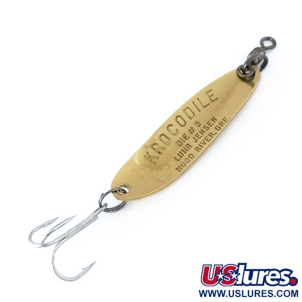 Vintage Luhr Jensen Krocodile Die #3, 1/3oz Hammered Gold fishing spoon  #10855