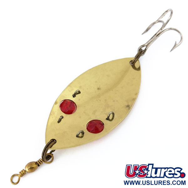 Vintage Gibbs Ruby Eye Wiggler, 1oz Gold / Red Eyes fishing spoon #10856