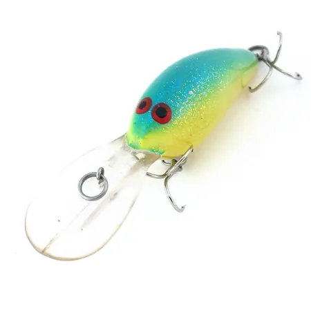 Vintage Norman DD 14, 3/5oz Yellow / Green / Glitter fishing lure #10920