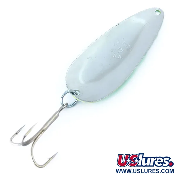 Vintage  Worth Chippewa Steel Spoon UV, 1/2oz Yellow / Green / Nickel fishing spoon #10985
