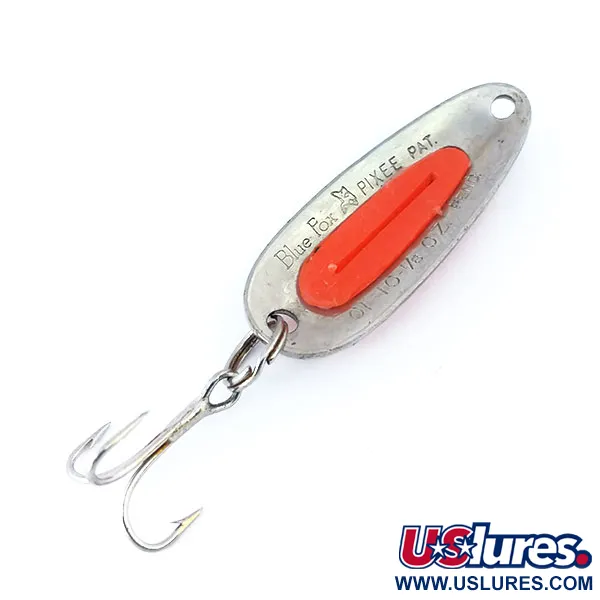 Vintage Blue Fox Pixee UV, 3/16oz Hammered Nickel / Red fishing spoon #11006