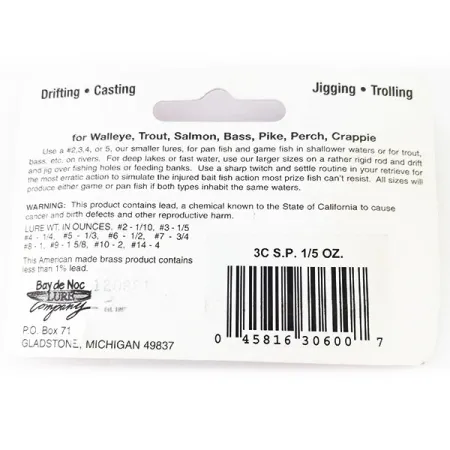 Bay de Noc Swedish pimple 3, 3/16oz Copper fishing spoon #11112