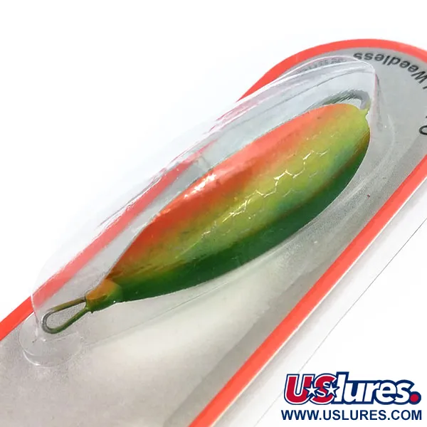   Weedless Johnson Silver Minnow, 1/4oz Orange / Green / Nickel fishing spoon #11048