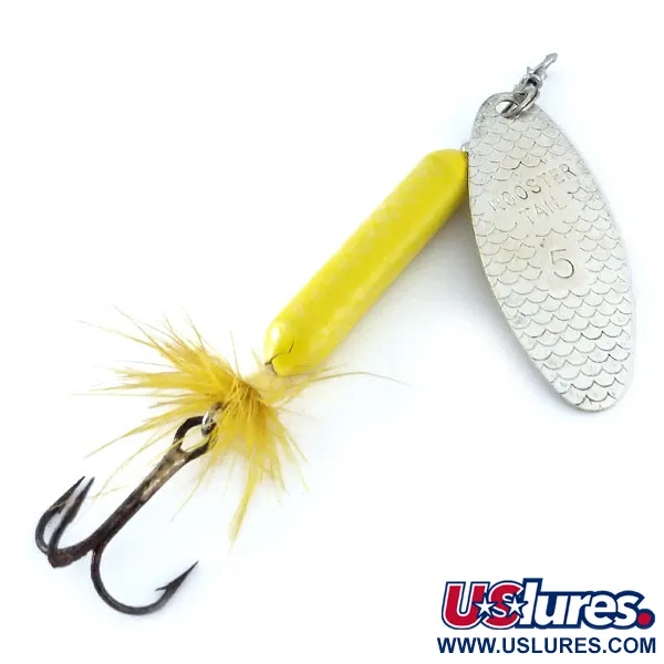 Vintage  Yakima Bait Worden’s Original Rooster Tail 5, 2/5oz Yellow / Silver spinning lure #11077