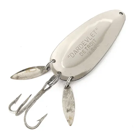 Vintage Eppinger Dardevle Dardevlet Klicker, 3/4oz Nickel / Blue fishing spoon #11146