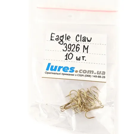Treble Hook Eagle Claw #10 3926 M, Gold fishing #12730
